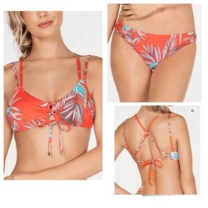 NEW Bar lll CORAL Tropic Retreat Printed Bralette Bikini Swim Top & Bottom Small